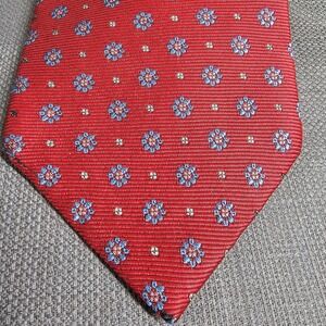 Brooks Brothers Makers Men's Neck‎ Tie Red Blue Flower Geometric 100% Silk USA